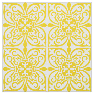 Tecido Azulejo marroquino - amarelo e branco da mostarda