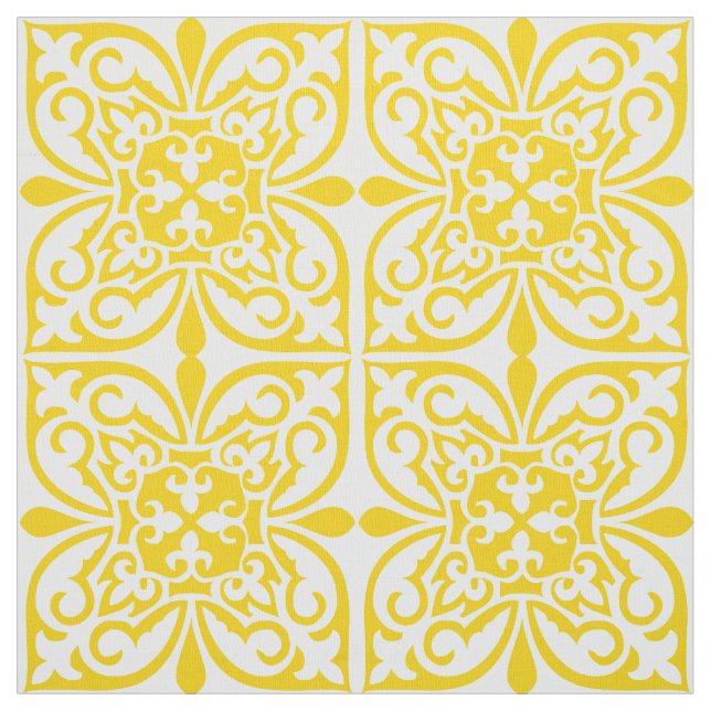 Tecido Azulejo marroquino - amarelo e branco da mostarda (Modelo)