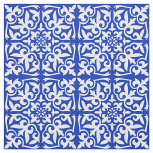Tecido Azulejo marroquino - azuis cobaltos e branco