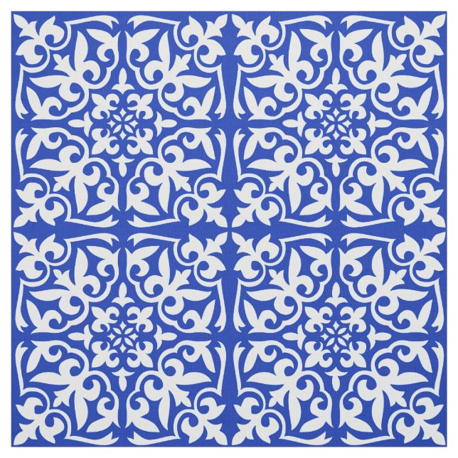 Tecido Azulejo marroquino - azuis cobaltos e branco (Modelo)