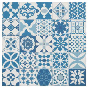 Tecido azulejo marroquino - azul e branco