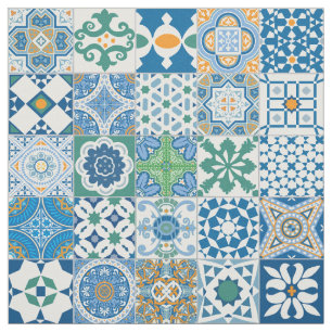 Tecido azulejo marroquino - azul e verde