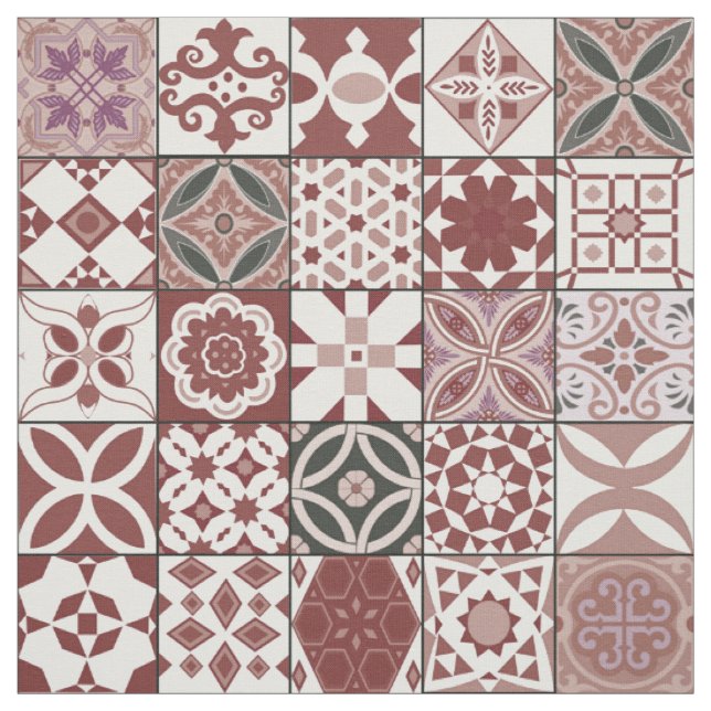 Tecido Azulejo marroquino - bordo e preto (Modelo)