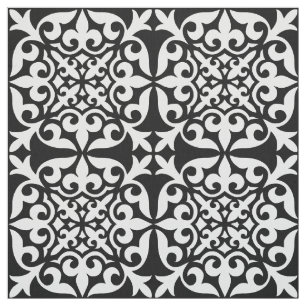 Tecido Azulejo marroquino - branco com fundo preto