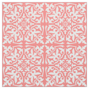 Tecido Azulejo marroquino - cor-de-rosa coral e branco