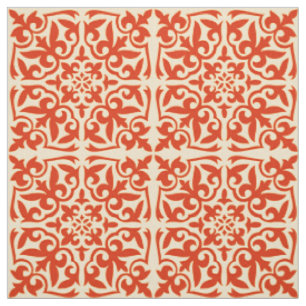 Tecido Azulejo marroquino - coral laranja e pêssego