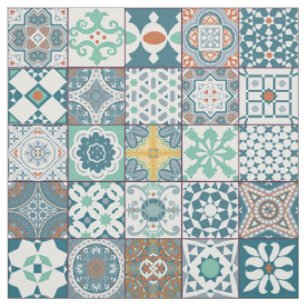 Tecido azulejo marroquino e turquesa clara
