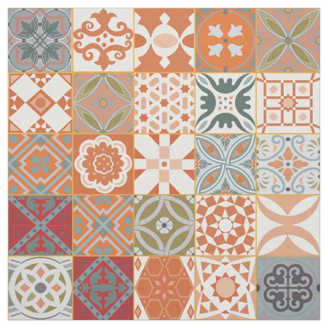 Tecido Azulejo marroquino laranja (Modelo)