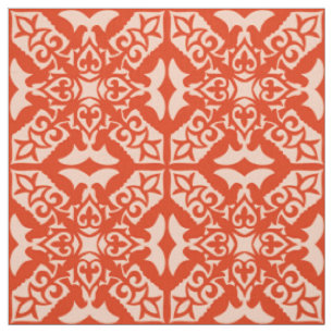 Tecido Azulejo marroquino - laranja e pêssego corais