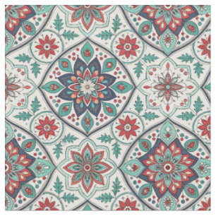 Tecido Azulejo Marroquino Mandala Floral Padrão Geométric