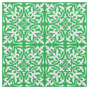 Tecido Azulejo marroquino - verde esmeralda e branco