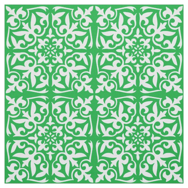 Tecido Azulejo marroquino - verde esmeralda e branco (Modelo)