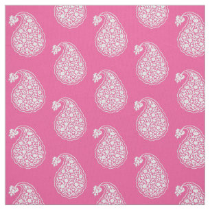 Tecido Azulejo persa paisley - branco no rosa fúcsia