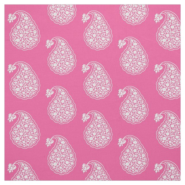 Tecido Azulejo persa paisley - branco no rosa fúcsia (Modelo)