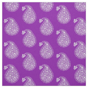 Tecido Azulejo persa paisley - branco no roxo amethyst