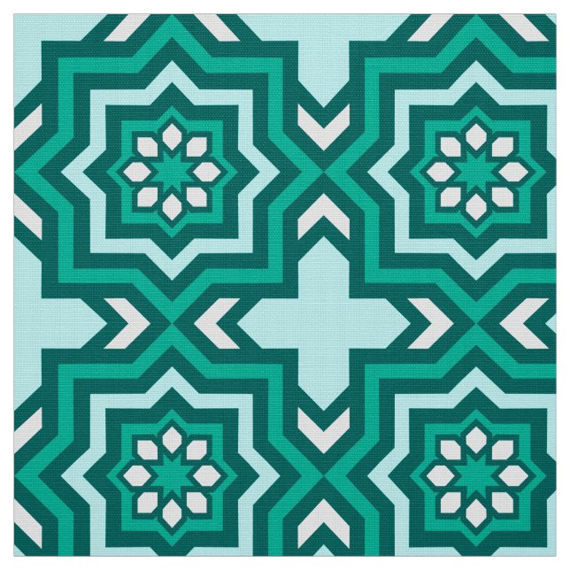 Tecido Azulejo, turquesa, cerceta, Aqua e branco (Modelo)