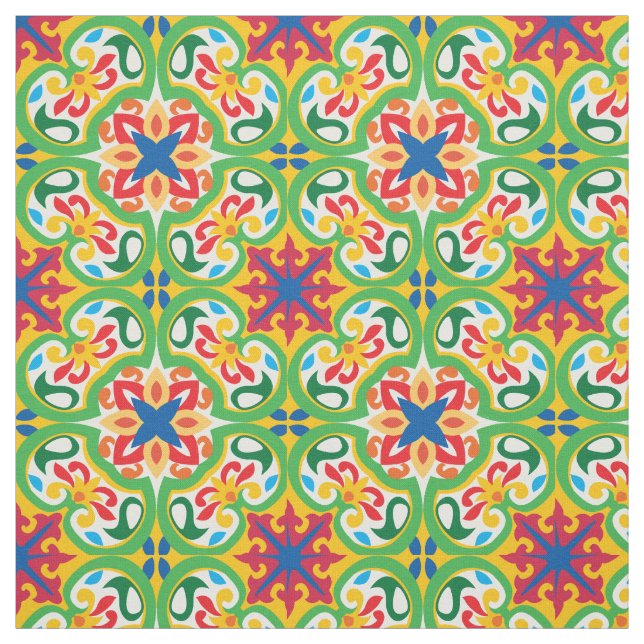 Tecido Azulejo verde, amarelo e vermelho (Modelo)