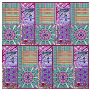 Tecido Azulejos Azulejos Geométricos com Pássaro da Paz