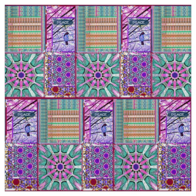 Tecido Azulejos Azulejos Geométricos com Pássaro da Paz (Modelo)
