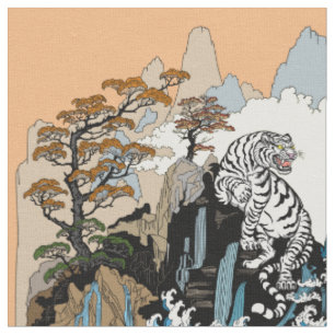 Tecido Azure Dragon e White Tiger. Ilustração