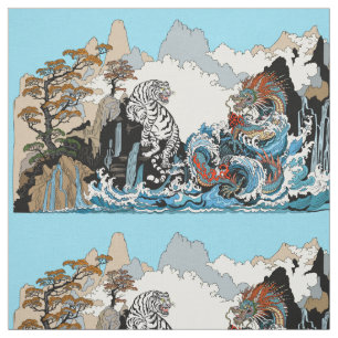 Tecido Azure Dragon e White Tiger. Ilustração