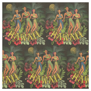 Tecido Bailarinas de Hula Havaianas Vintage Árvore de Pal