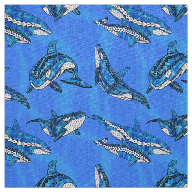 Tecido Baleias Tribal Orcas (Modelo)