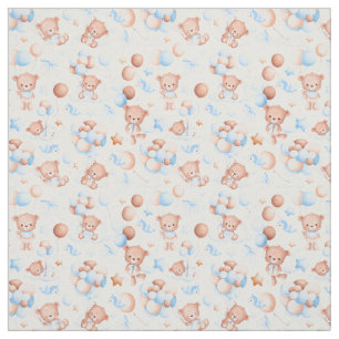 Tecido Balões de Urso Cinto Aquarela Pastel Azul Marrom