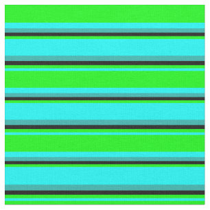Tecido Bandas verdes cianas, Limões, Pretas e do Mar Clar