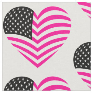 Tecido bandeira americana coração usa rosa
