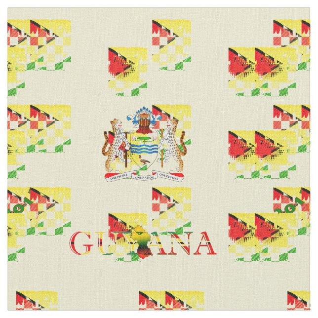 Tecido Bandeira e brasão de Guyana da jarda projetadas (Detalhe)