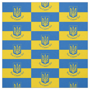 Tecido Bandeira ucraniana com casaco de armas e texto per