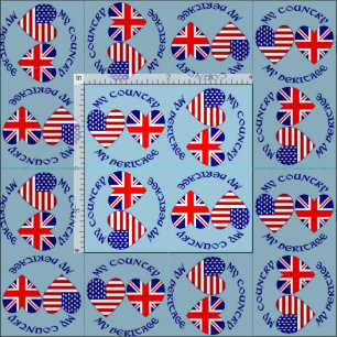 Tecido Bandeiras do Coração do Reino Unido e EUA Patrimôn