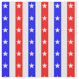 Tecido Banhas brancas vermelhas azuis com estrelas branca