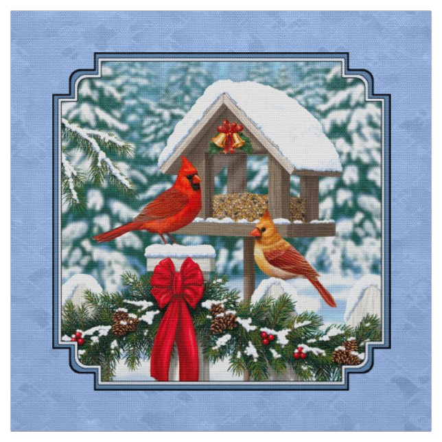 Tecido Banquete de Natal dos Cardinals Azul (Modelo)