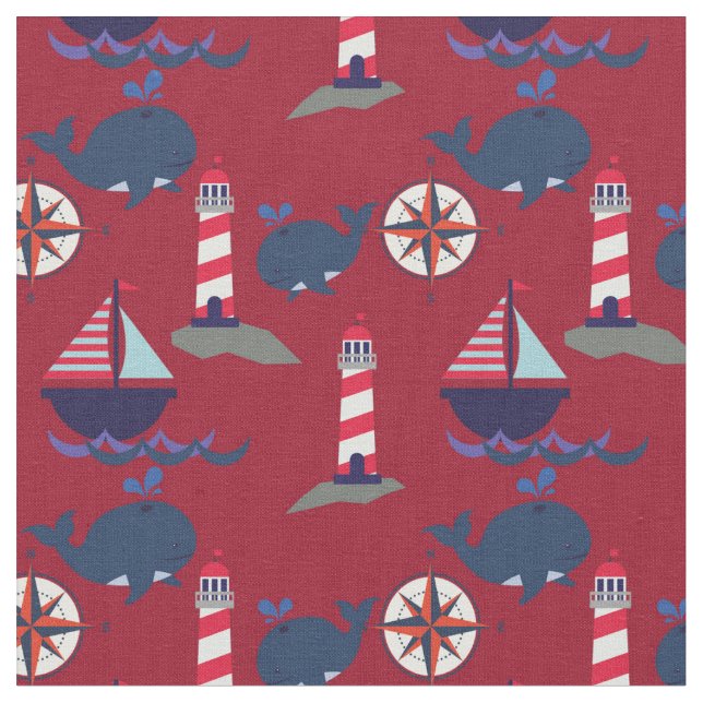 Tecido Barcos à vela, Faróis e Baleias | Nautical (Detalhe)