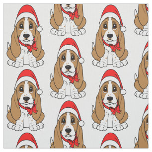 Tecido Basset Hound no chapéu do papai noel no Natal
