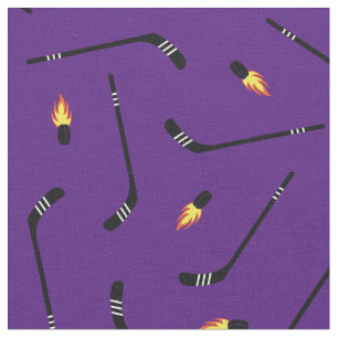 Tecido Bastões de Hóquei Pucks Flamejantes Esportes Roxo