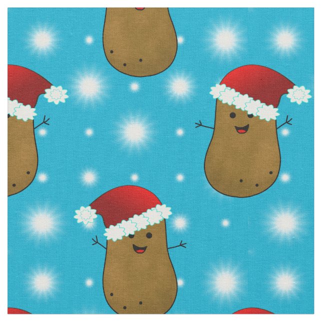 Tecido Batatas de Natal Usando Chapéus de Papai Noel (Detalhe)