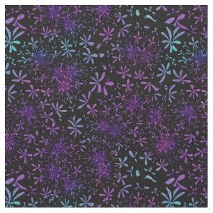 Tecido Batik floral de turquesa roxa retro