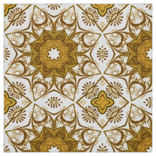 Tecido Batik Mandala, Padrão de Mostarda Dourada e Creme