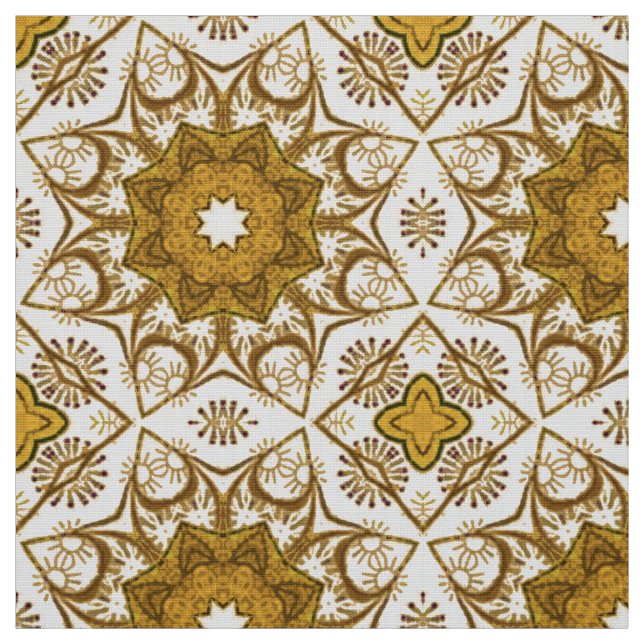 Tecido Batik Mandala, Padrão de Mostarda Dourada e Creme (Modelo)