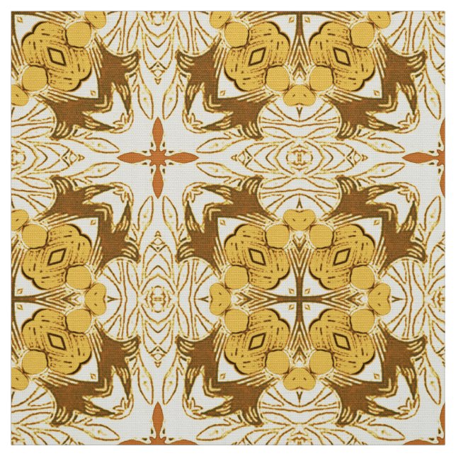 Tecido Batik Mandala Padrão Mostarda Dourada e Castanha (Modelo)