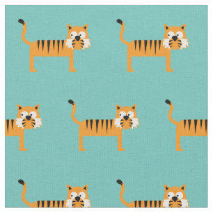 Tecido Bebe Berço Menino Tigre Fofo Gato Azul