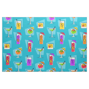 Tecido Bebidas tropicais havaianas retros do happy hour
