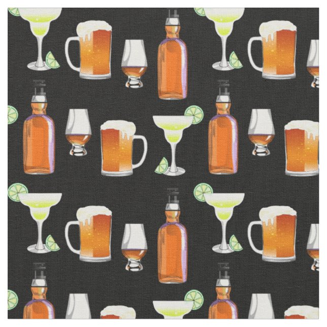 Tecido Beer Whiskey e Cocktails em preto (Detalhe)