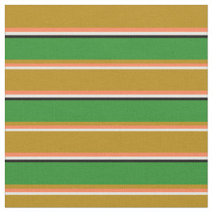Tecido bege, coral, dourado escuro, verde florestal e pre