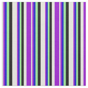 Tecido bege, violeta escuro, azul, verde claro e preto