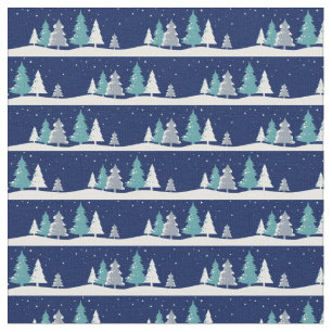 Tecido Belo inverno Árvores Noite Céu Azul Natal