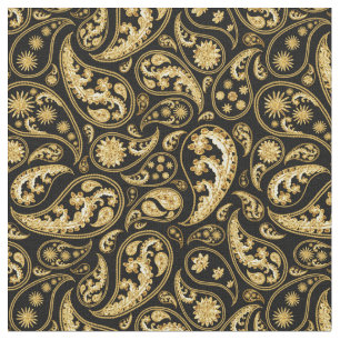 Tecido Belo padrão preto e Dourado de Paisley